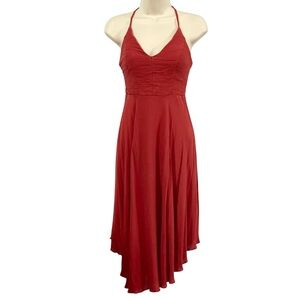 Lulu’s Orange Elegant Laceup Halter Dress